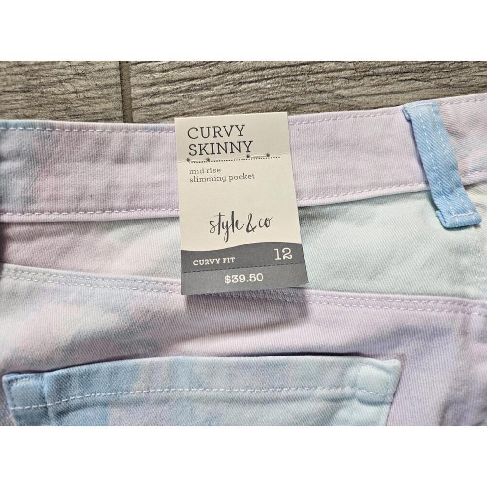 BNWT New Style & Co Curvy Fit Skinny Leg Tie Dye Denim Jeans Pants Size 12 - Picture 3 of 12